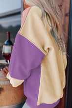 Load image into Gallery viewer, Meadow Mauve Colorblock Patchwork Drop Shoulder Sweatshirt
