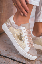 Load image into Gallery viewer, Dearlove Gold Glitter Star Patchwork PU Leather Lace-up Sneakers
