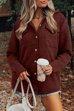 Load image into Gallery viewer, Red Sandalwood Ribbed Knit Buttons Front Flap Pocket Casual Shacket
