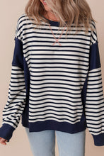 Load image into Gallery viewer, White Stripe Color Block Exposed Seam Loose Fit Sweatshirt
