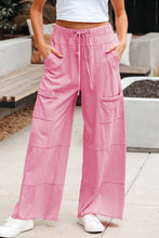 Load image into Gallery viewer, Bonbon Mineral Wash Exposed Seam Drawstring Elastic Waistband Wide Leg Cargo Pants
