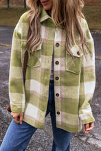 Load image into Gallery viewer, Sage Green Plaid Print Buttoned Flap Pockets Baggy Shacket
