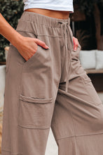 Load image into Gallery viewer, Smoke Gray Mineral Wash Exposed Seam Drawstring Elastic Waistband Wide Leg Cargo Pants
