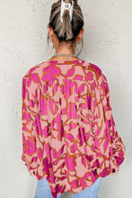 Load image into Gallery viewer, Pink Floral Print Batwing Sleeve Buttoned Loose Fit Shirt
