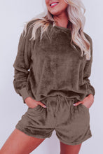 Load image into Gallery viewer, Coffee Solid Loose Fit Two Piece Fleece Lounge Set
