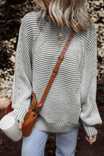 Load image into Gallery viewer, Medium Grey Striped Print Ribbed Knit Boat Neck Baggy Sweater
