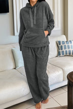 Load image into Gallery viewer, Medium Grey Fuzzy Drawstring Hoodie Lounge Pants 2pcs Set
