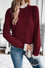 Load image into Gallery viewer, Burgundy Contrast Lace Frilled Trim Raglan Sleeve Sweater
