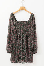 Load image into Gallery viewer, Green Floral Print Sweetheart Neck Shirred Back Mini Dress
