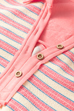 Load image into Gallery viewer, Pink Stripe Buttoned V Neck Collared Drop Shoulder Top
