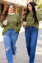 Load image into Gallery viewer, Green Stripe Drop Shoulder Casual Sweater
