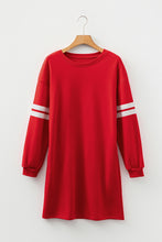 Load image into Gallery viewer, Fiery Red Varsity Contrast Banded Sleeve Shift Sweatshirt Dress
