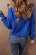Load image into Gallery viewer, Dark Blue Solid Drop Shoulder Drawstring Cropped Hoodie
