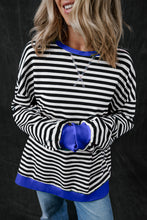 Load image into Gallery viewer, Black Stripe Oversized Contrast Trim Pullover Sweatshirt
