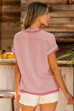 Load image into Gallery viewer, Light Pink Textured Contrast Trim Round Neck T Shirt
