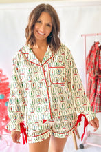 Load image into Gallery viewer, Beige Nutcracker Print Contrast Trim Tied up Bow Silky 2pcs Pajama Set
