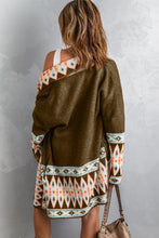Load image into Gallery viewer, Brown Aztec Print Open Front Knitted Cardigan
