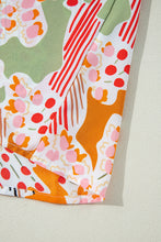 Load image into Gallery viewer, Orange Printed Split V Neck Puff Sleeve Blouse
