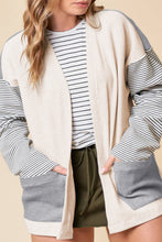 Load image into Gallery viewer, Black Stripe Colorblock Patchwork Open Front Cardigan with Pocket
