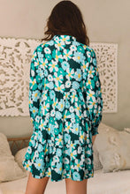 Load image into Gallery viewer, Green Floral Tiered Long Puff Sleeve Shirt Dress

