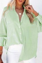 Load image into Gallery viewer, Grass Green Striped Shirred Cuff Buttoned Loose Fit Shirt
