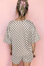 Load image into Gallery viewer, Brown Checkered Top and Short Casual 2pcs Set
