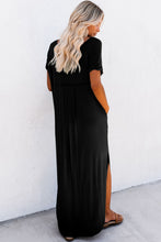Load image into Gallery viewer, Black V Neck Hidden Pocket Splits Maxi T-shirt Dress
