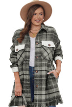 Load image into Gallery viewer, Black Plus Size Macrame Plaid Coat
