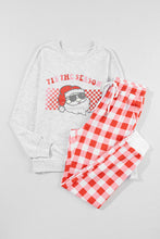 Load image into Gallery viewer, Multicolor Christmas Claus Graphic Top Plaid Pants Lounge Set

