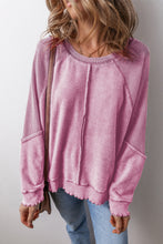 Load image into Gallery viewer, Pink Waffle Knit Patchwork Exposed Seam Raglan Sweatshirt
