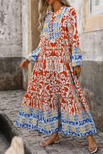 Load image into Gallery viewer, Orange Boho Geometric Printed Long Sleeve Maxi Dress

