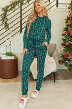 Load image into Gallery viewer, Green Christmas Candy Cane Printed Top and Pants Lounge Set
