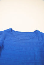 Load image into Gallery viewer, Dark Blue Textured Ruffled Sleeve Round Neck Top
