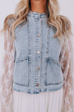 Load image into Gallery viewer, Beau Blue Scalloped Trim Patch Pocket Button Front Denim Vest
