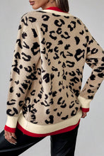 Load image into Gallery viewer, Khaki Leopard Pattern V-Neck Contrast Rib Knitted Sweater
