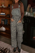 Load image into Gallery viewer, Brown Leopard Print Straight Leg Loose Denim Overall Jumpsuit
