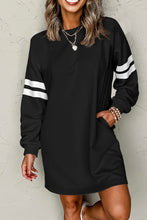 Load image into Gallery viewer, Black Varsity Contrast Banded Sleeve Shift Sweatshirt Dress

