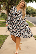 Load image into Gallery viewer, Apricot Geometric Print Collared V Neck Plus Size Mini Dress
