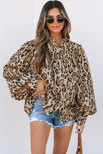 Load image into Gallery viewer, Light French Beige Oversized Leopard Print Balloon Sleeve Casual Shirt
