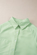 Load image into Gallery viewer, Grass Green Striped Shirred Cuff Buttoned Loose Fit Shirt
