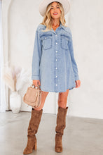 Load image into Gallery viewer, Beau Blue Chest Pocket Raw Hem Denim Loose Shirt Dress
