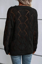 Load image into Gallery viewer, Black Hollow Out Knit V Neck Drop Shoulder Sweater
