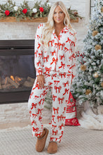 Load image into Gallery viewer, Red Christmas Bow Print Long 2pcs Pajama Set
