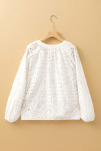 Load image into Gallery viewer, White Eyelet Embroidered Puff Sleeve V Neck Blouse
