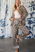 Load image into Gallery viewer, Dearlove Khaki Leopard Print Colorblock Striped Edge Shirt and Pants Pajama Set
