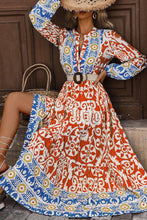 Load image into Gallery viewer, Orange Boho Geometric Printed Long Sleeve Maxi Dress
