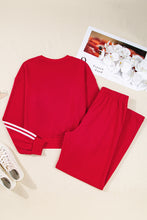Load image into Gallery viewer, Fiery Red Varsity Striped Detail Crewneck Pullover Elastic Sweatpants 2pcs Outfit
