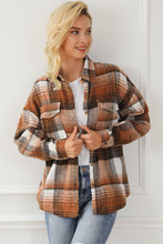 Load image into Gallery viewer, Brown Plaid Flap Pockets Shacket
