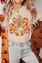 Load image into Gallery viewer, Khaki Thanksgiving Bowknot Turkey Graphic Crewneck Tee
