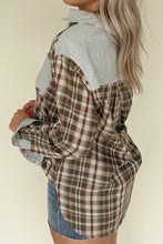 Load image into Gallery viewer, Brown Plaid Print Striped Patchwork Single Chest Pocket Buttoned Shirt
